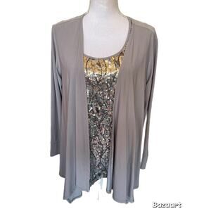 Antthony Tank Top & Jacket 2 Piece Set Womens Medium Gray Sequin Formal